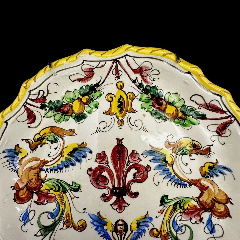 Vintage Fratelli Fanciullacci Italy Majolica Dragon Plates Set 2 Ready to Hang